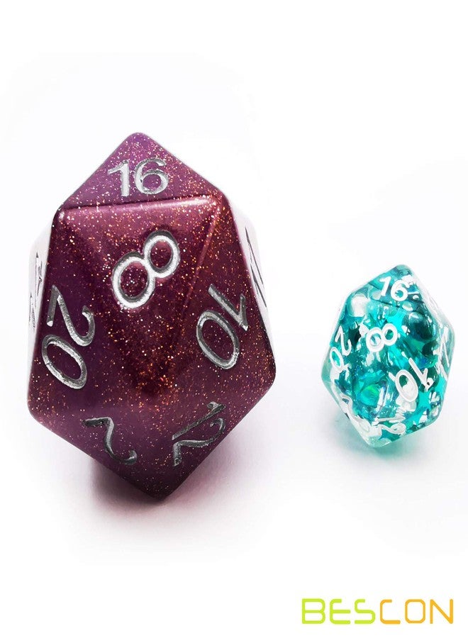 Bescon Glitter Jumbo D20 38MM, Big Size 20 Sides Dice Glitter Purple, Big 20 Faces Cube 1.5 inch - Image 3